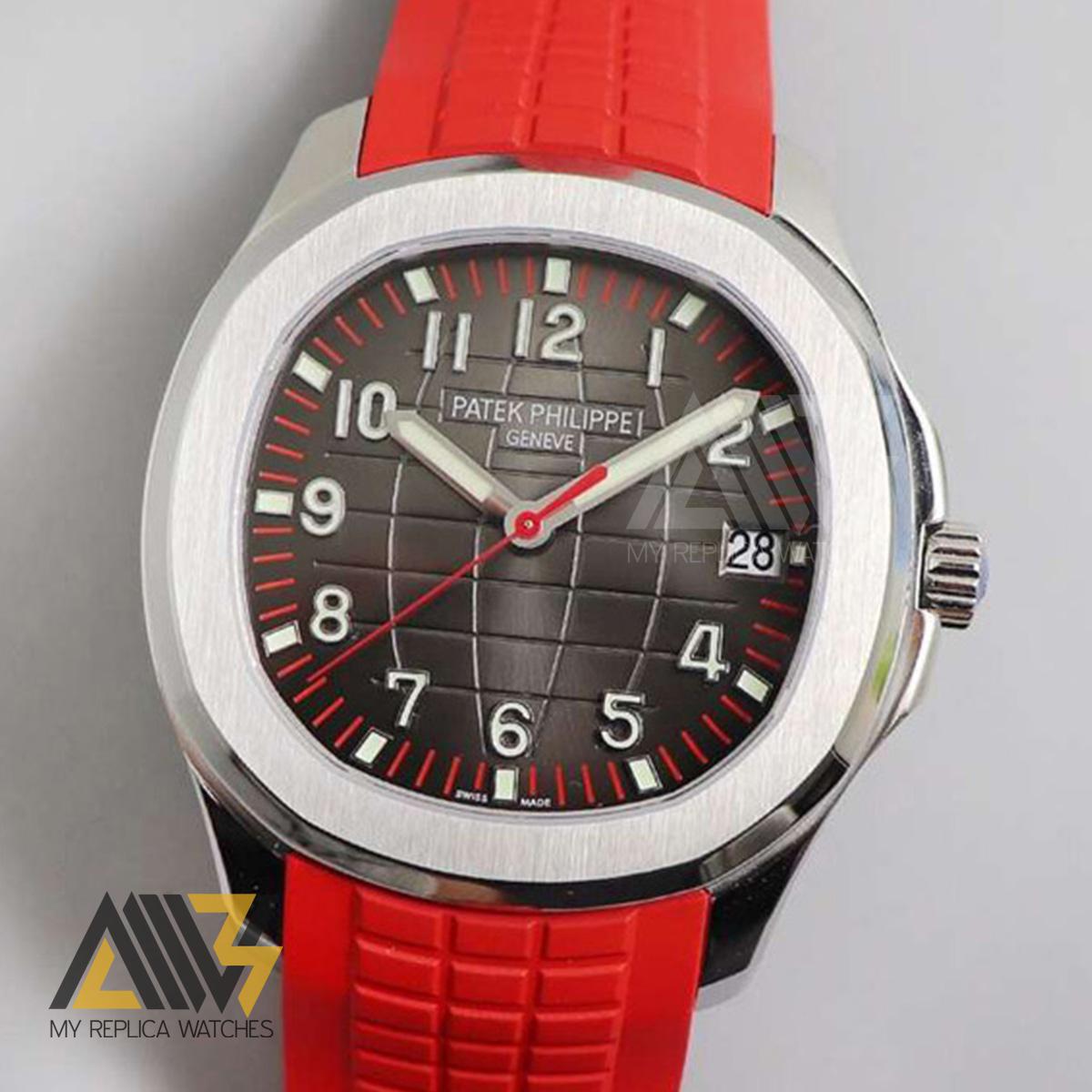 Aquanaut Jumbo 5167A-012 Singapore Edition Stainless Steel Case ZF 1:1 Best Edition Red Second Hand on Red Rubber Strap 324CS Clone (Correct Thickness)